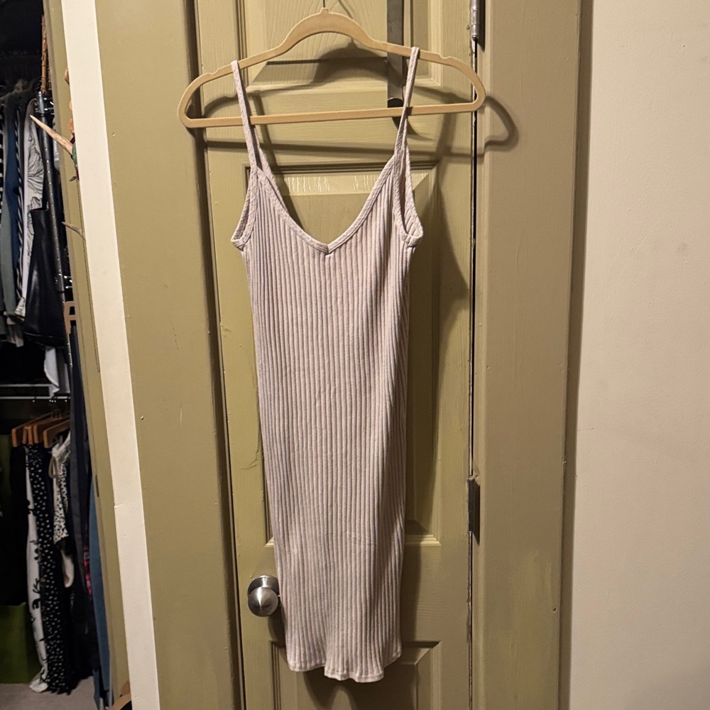Urban Outfitters Cream Ribbed Slip Dress